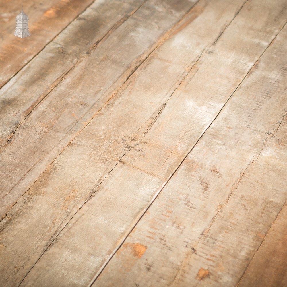 Batch of 34 Square Metres of 9” Wide Oxidized Pine Floorboards Cut from Salvaged Victorian Celing Joists