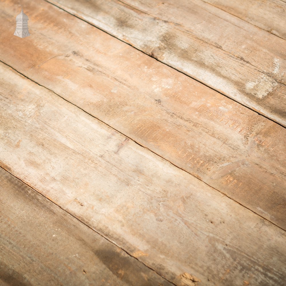 Batch of 34 Square Metres of 9” Wide Oxidized Pine Floorboards Cut from Salvaged Victorian Celing Joists