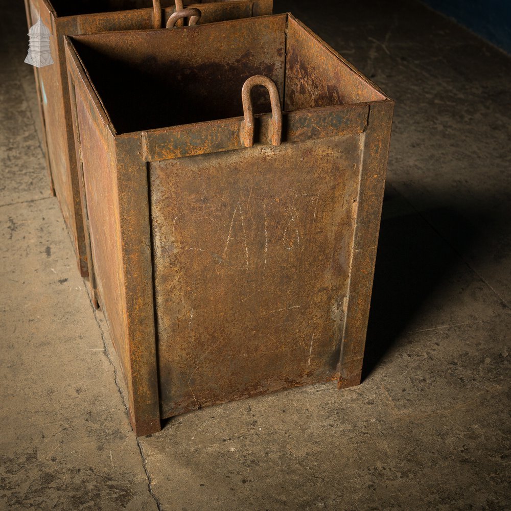 Pair of Steel Industrial Factory Parts Bins Planters