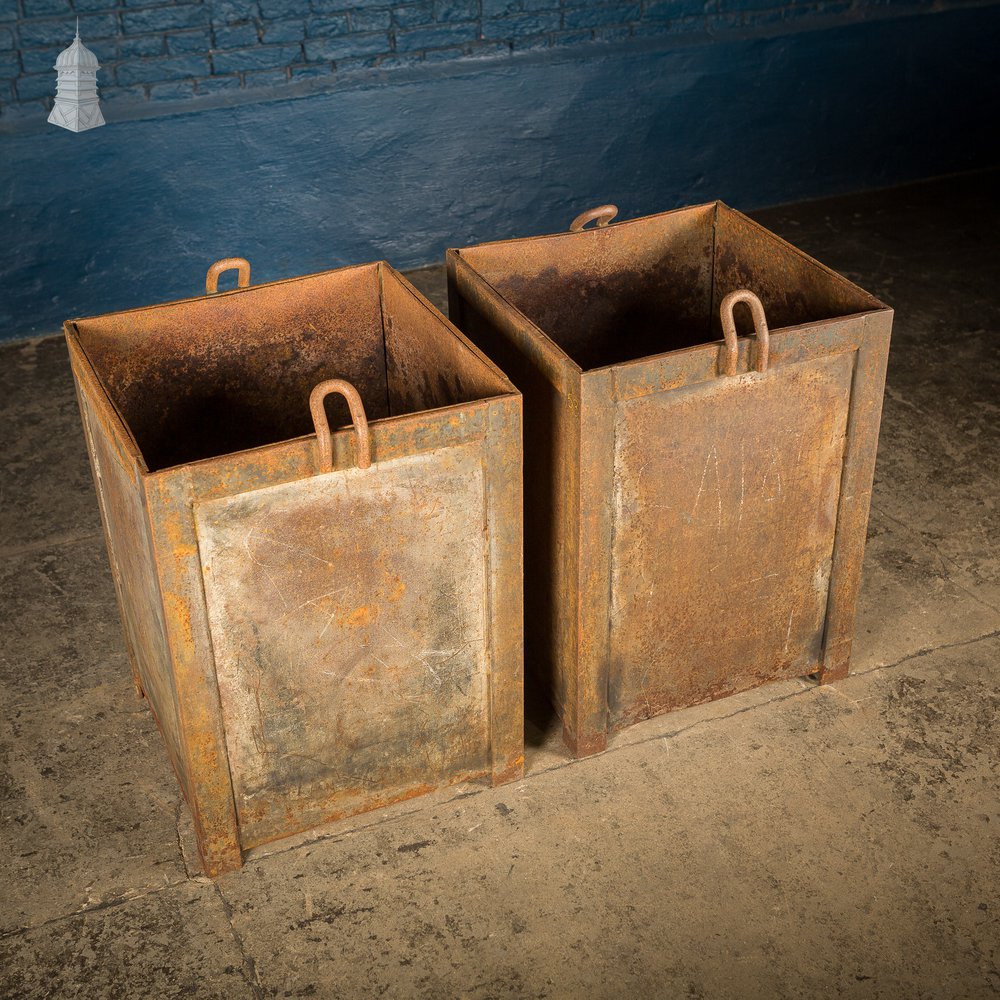 Pair of Steel Industrial Factory Parts Bins Planters