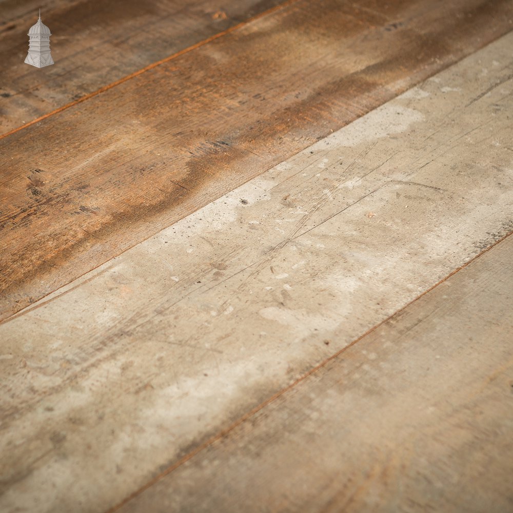 Batch of 22 Square Metres of 7" Wide Oxidized Pine Floorboards Cut from Floor Joists Salvaged From Norwich Castle