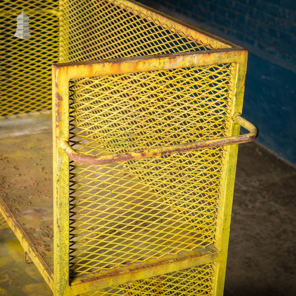 Vintage Yellow Painted Steel Industrial Wheeled Trolley Shelving Unit