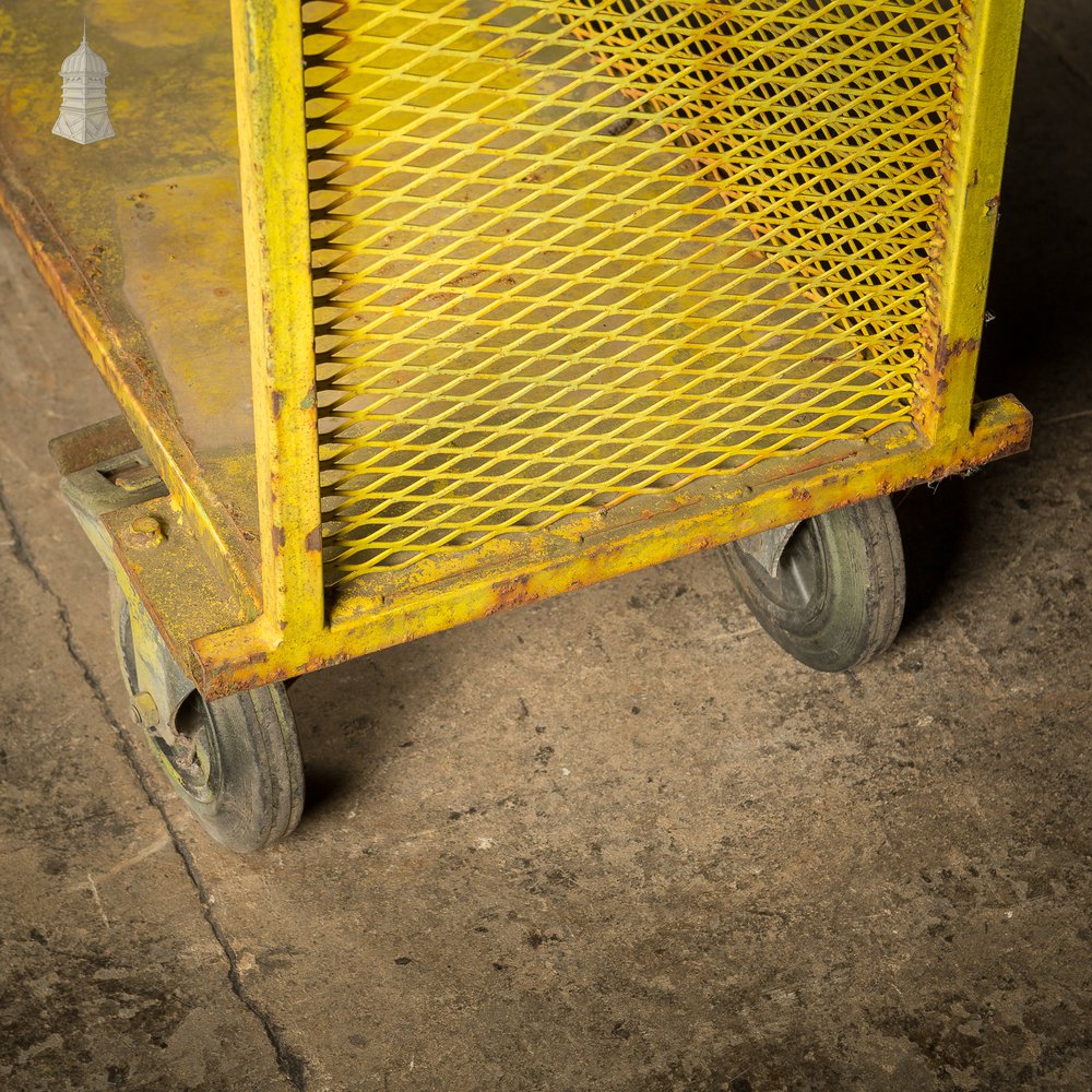 Vintage Yellow Painted Steel Industrial Wheeled Trolley Shelving Unit