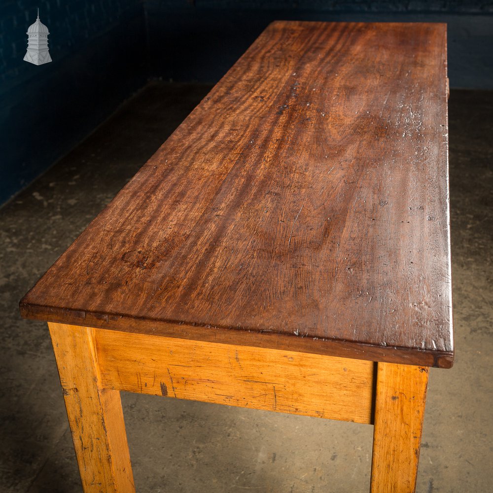 Oak and Iroko Mid Century School Science Lab Bench Table With 3 Drawers