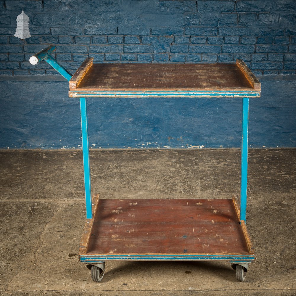 Blue Vintage Industrial Wheeled Trolley