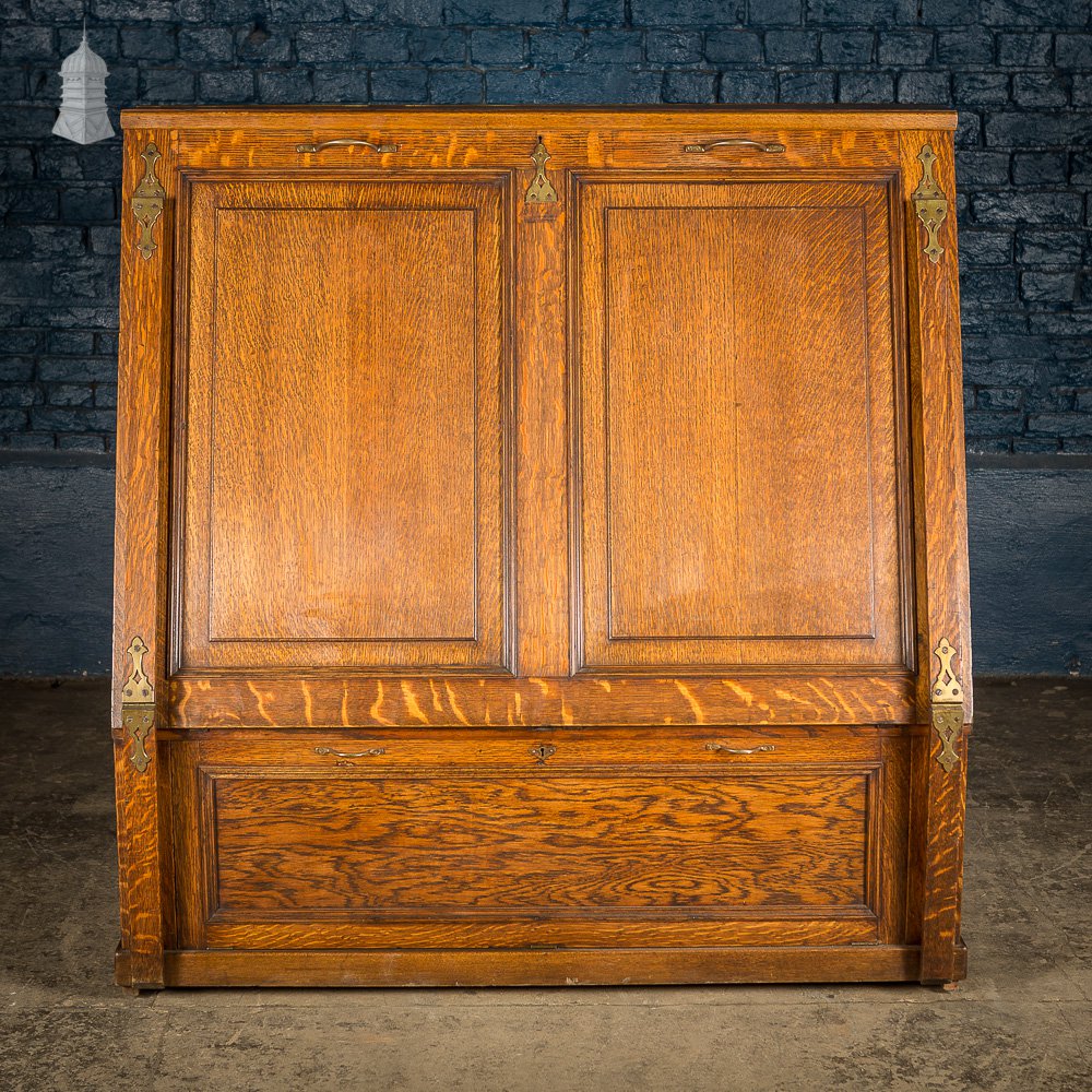 19th C Wheeled Oak Plans Folio Cabinet