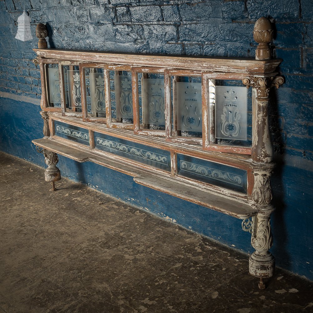 19th C Mahogany Snob Screen Victorian Pub Divider With Etched Glass