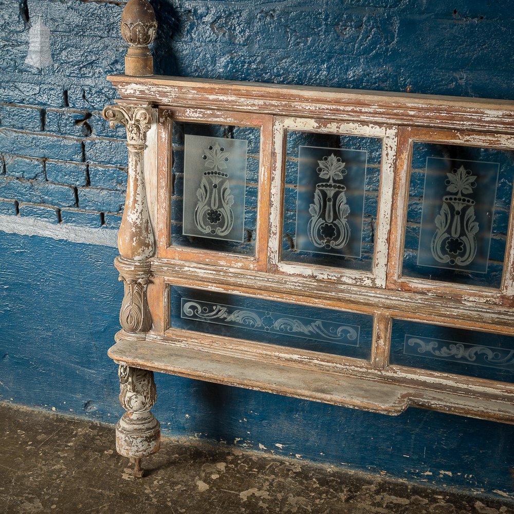 19th C Mahogany Snob Screen Victorian Pub Divider With Etched Glass