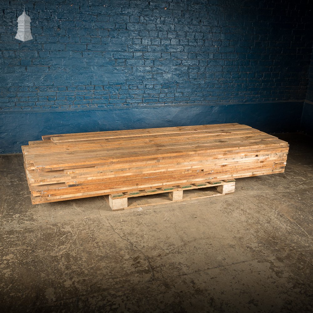 Batch of 29 Square Metres of Oxidised Face Pine Floorboards Cut from Floor Joists Salvaged from Norwich Castle