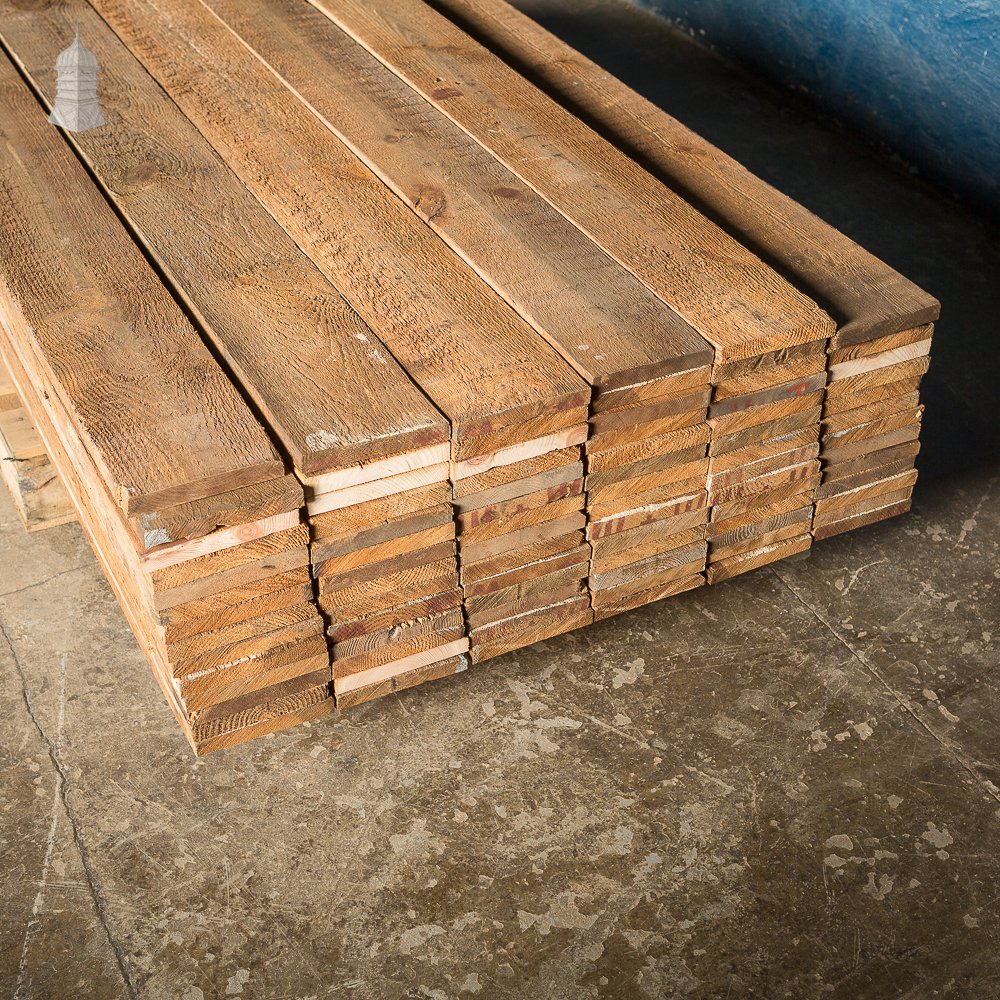 Batch of 29 Square Metres of Oxidised Face Pine Floorboards Cut from Floor Joists Salvaged from Norwich Castle