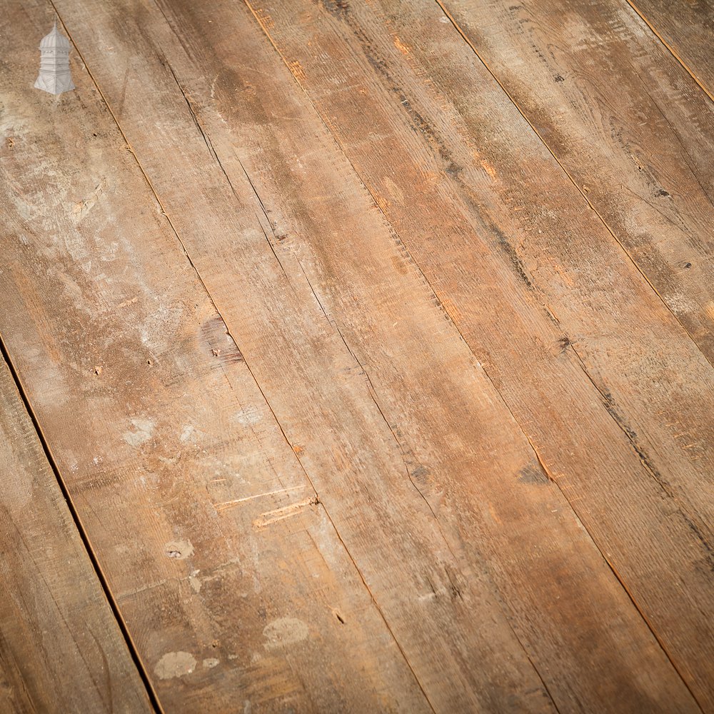 Batch of 74 Square Metres of Oxidised Face Pine Floorboards Cut from Floor Joists Salvaged from Norwich Castle