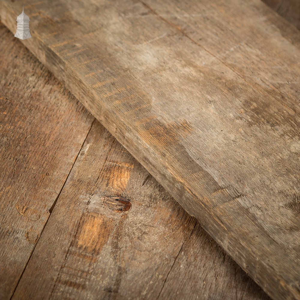 Batch of 74 Square Metres of Oxidised Face Pine Floorboards Cut from Floor Joists Salvaged from Norwich Castle