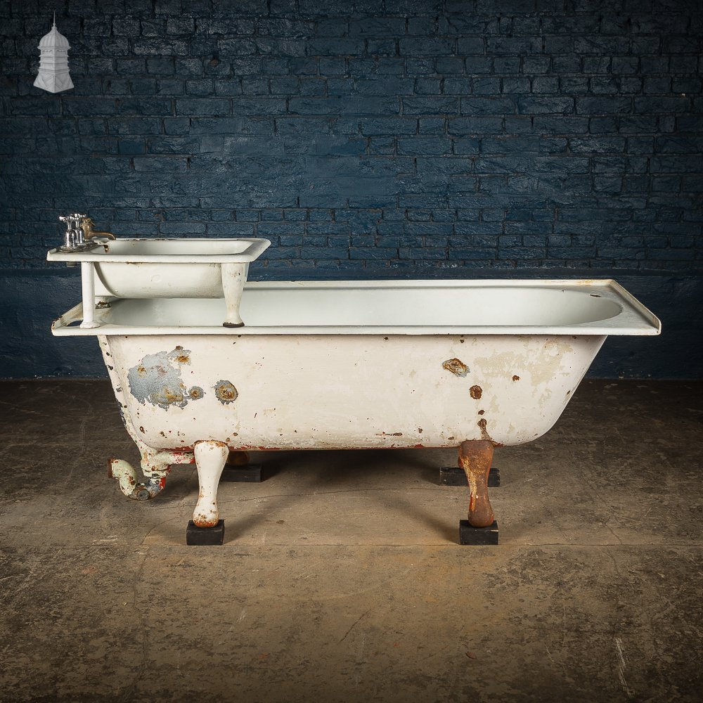 19th C Cast Iron Servants Bath with Integral Hand Basin