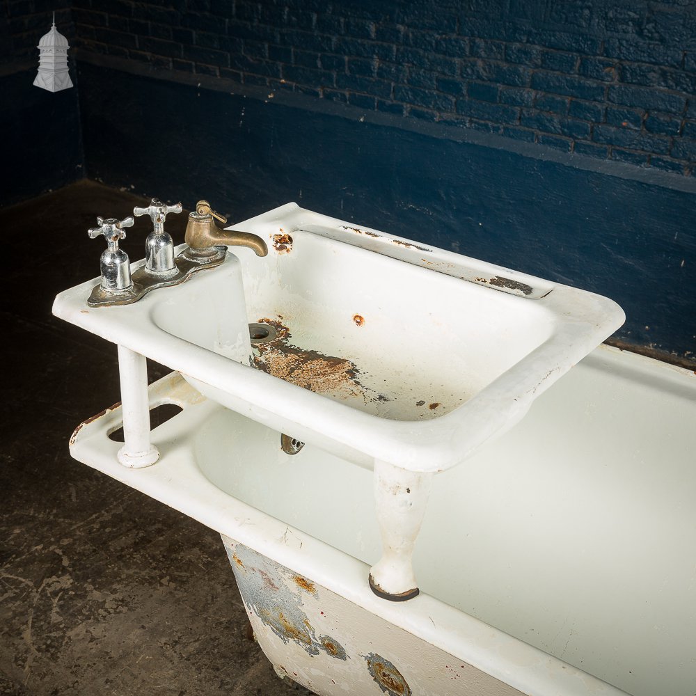 19th C Cast Iron Servants Bath with Integral Hand Basin