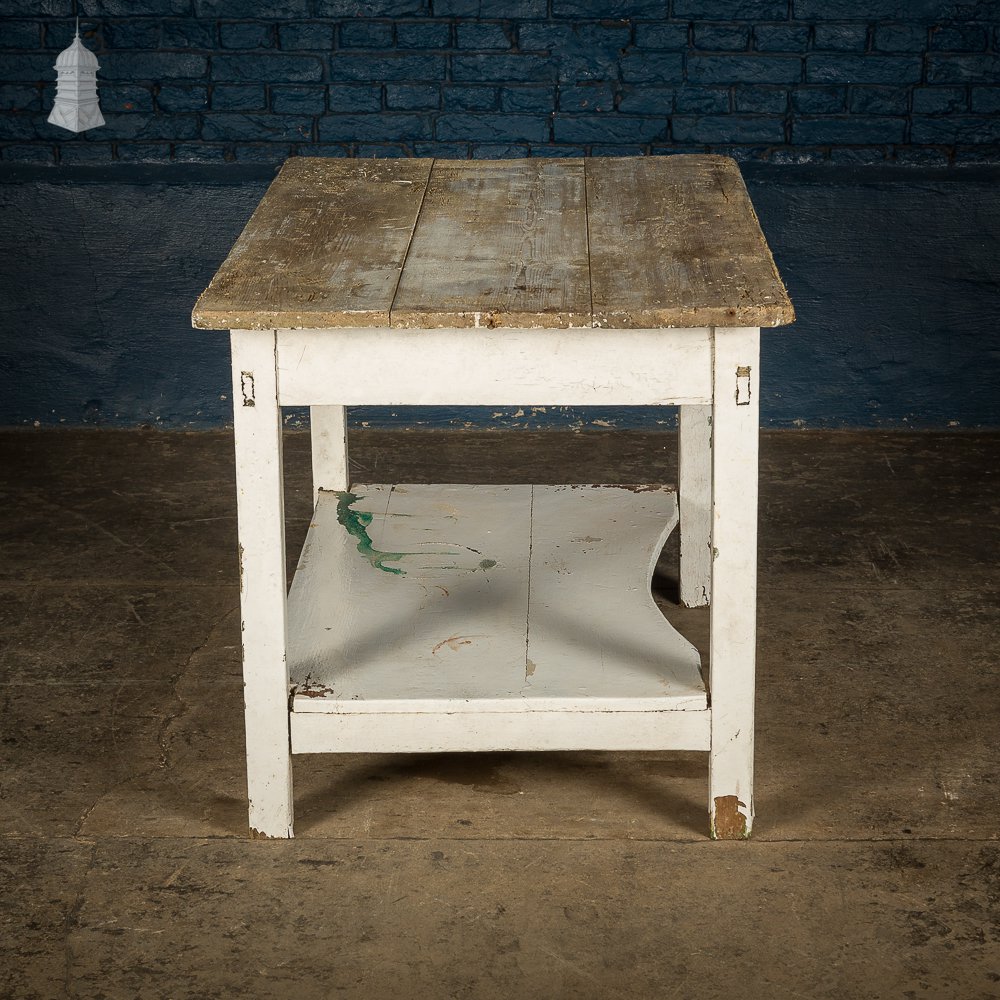 Small Rustic 18th C Pine Table with Distressed White Paint Finish