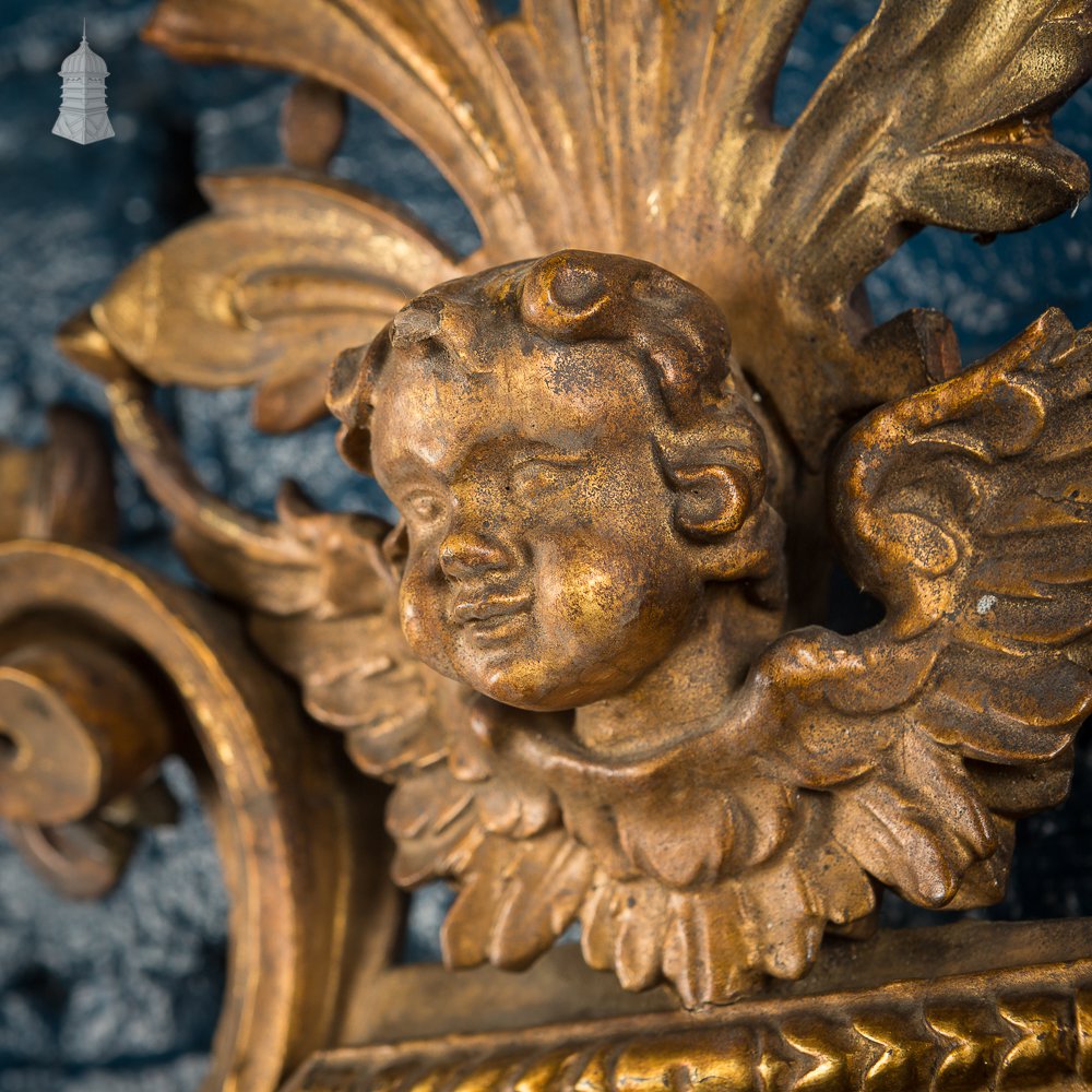 19th C Gilt Wood Cherub Wall Mirror