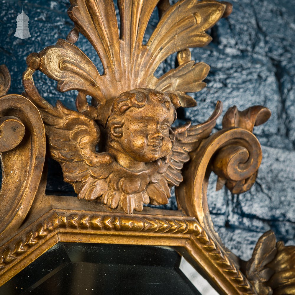 19th C Gilt Wood Cherub Wall Mirror