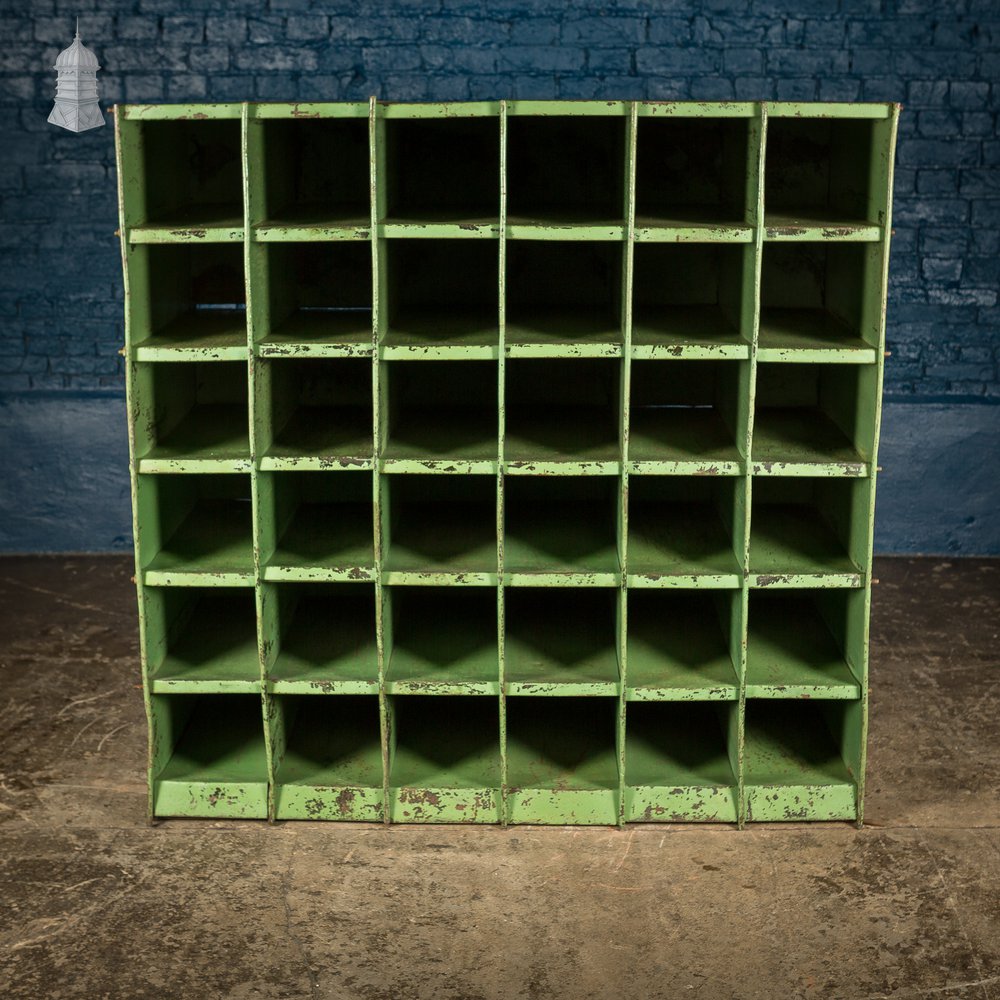 Green Painted Steel Industrial Workshop Pigeonhole Shelf Unit