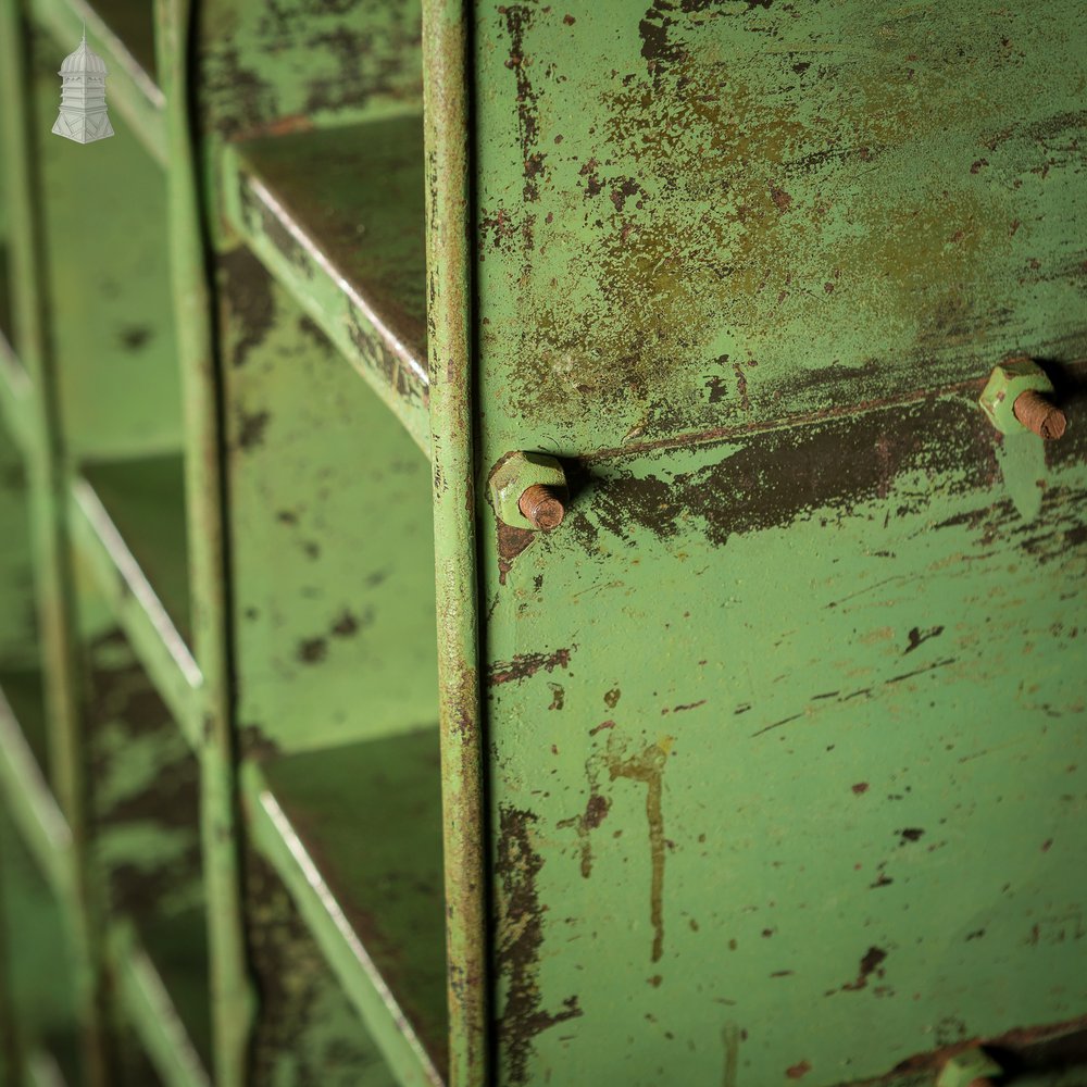 Green Painted Steel Industrial Workshop Pigeonhole Shelf Unit