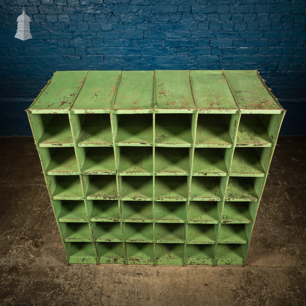 Green Painted Steel Industrial Workshop Pigeonhole Shelf Unit