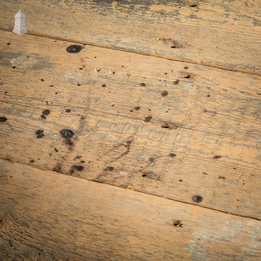 Batch of 45 Square Metres of Long Oxidised Face Pine Floorboards with Planned Backs Cut From Reclaimed Timbers