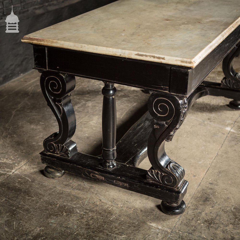 Ebonized Teak Colonial Marble Top Desk With Ornate Detail Circa 1870 Calcutta