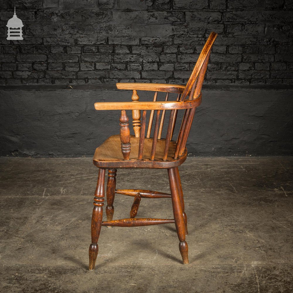 19th C Country Elm Hoop and Stick Back Windsor Chair