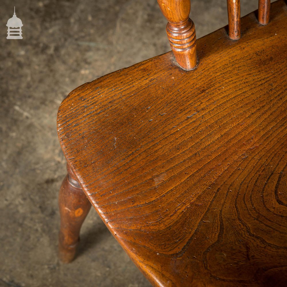 19th C Country Elm Hoop and Stick Back Windsor Chair Stamped RR