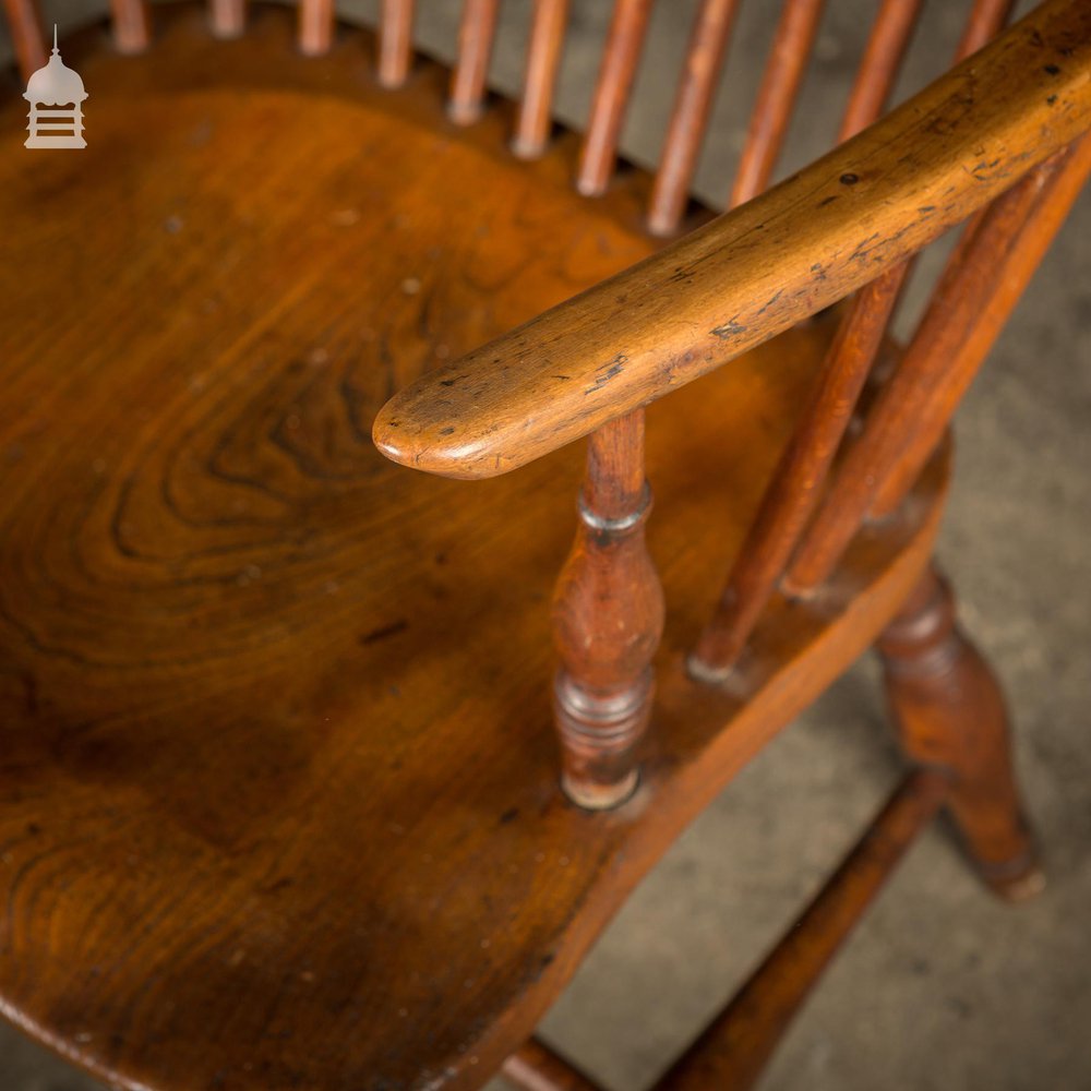 19th C Country Elm Hoop and Stick Back Windsor Chair Stamped RR