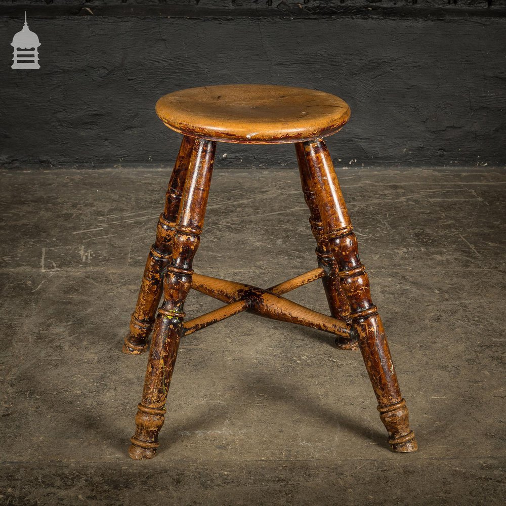 18th C Stool with a Circular Sycamore Top on Turned Elm Legs