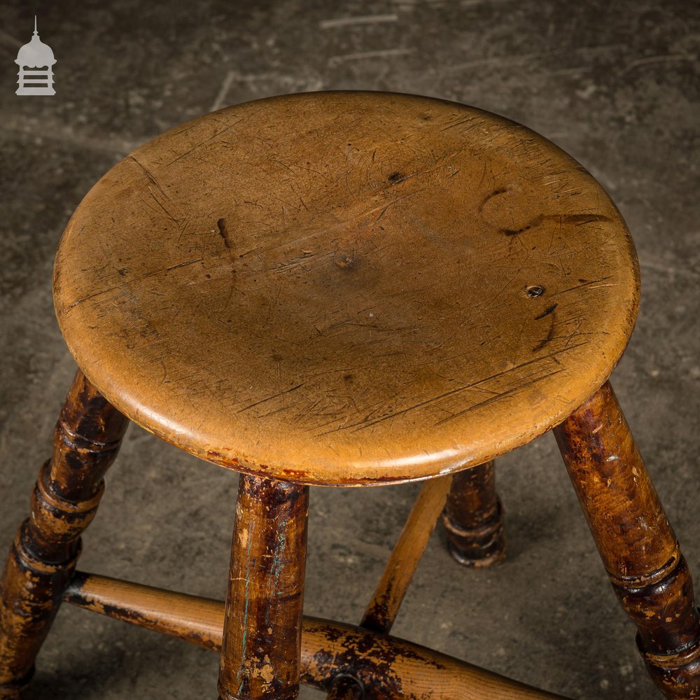 18th C Stool with a Circular Sycamore Top on Turned Elm Legs