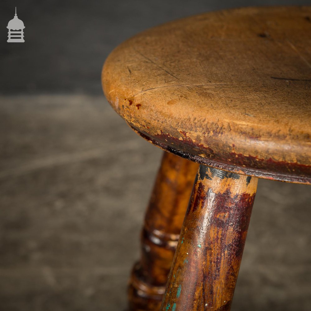 18th C Stool with a Circular Sycamore Top on Turned Elm Legs