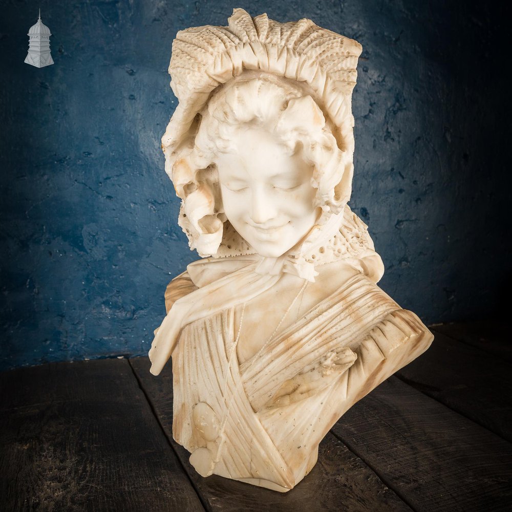 NR49921: 19th C Italian Carved Alabaster Bust of a Lady, Signed Galleria A Frilli, Firenze 1896, (Antonio Frilli circa 1880-1920), 52cm High