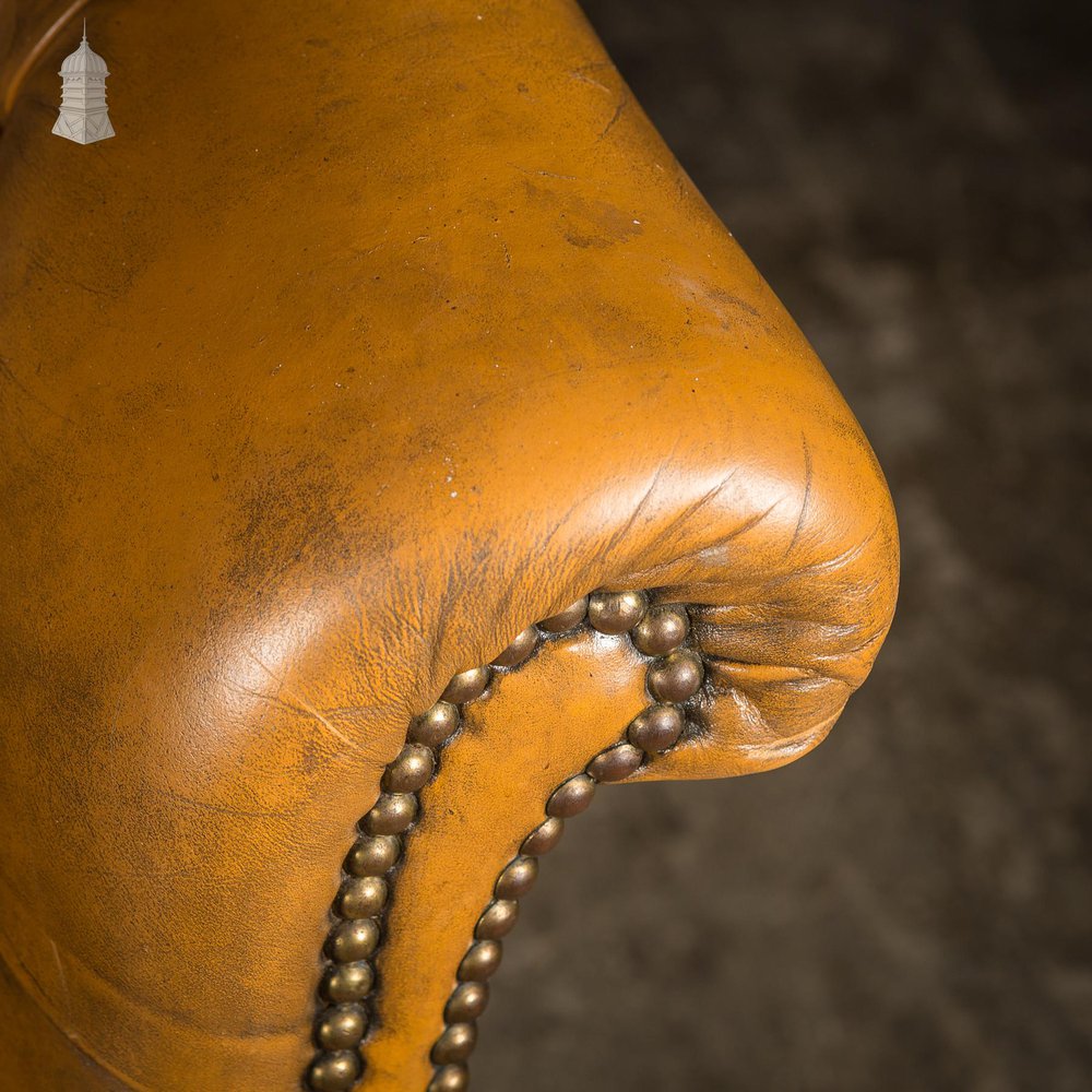 NR52621: Edwardian Brown Button Back Leather Swivel Chair with Later Castors