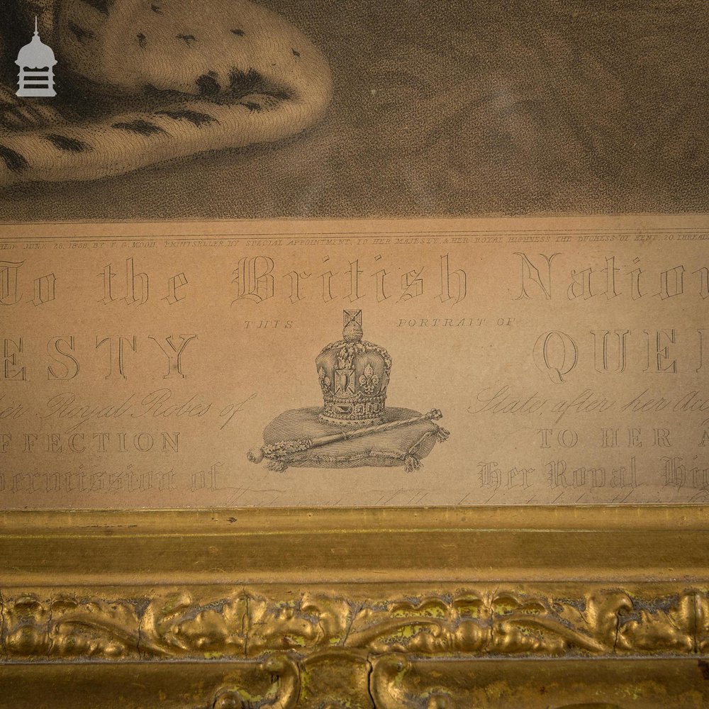 Queen Victoria in Coronation Robes Painted by Alfred Edward Chalon Engraving by Samuel Cousins in Gold Gesso Frame