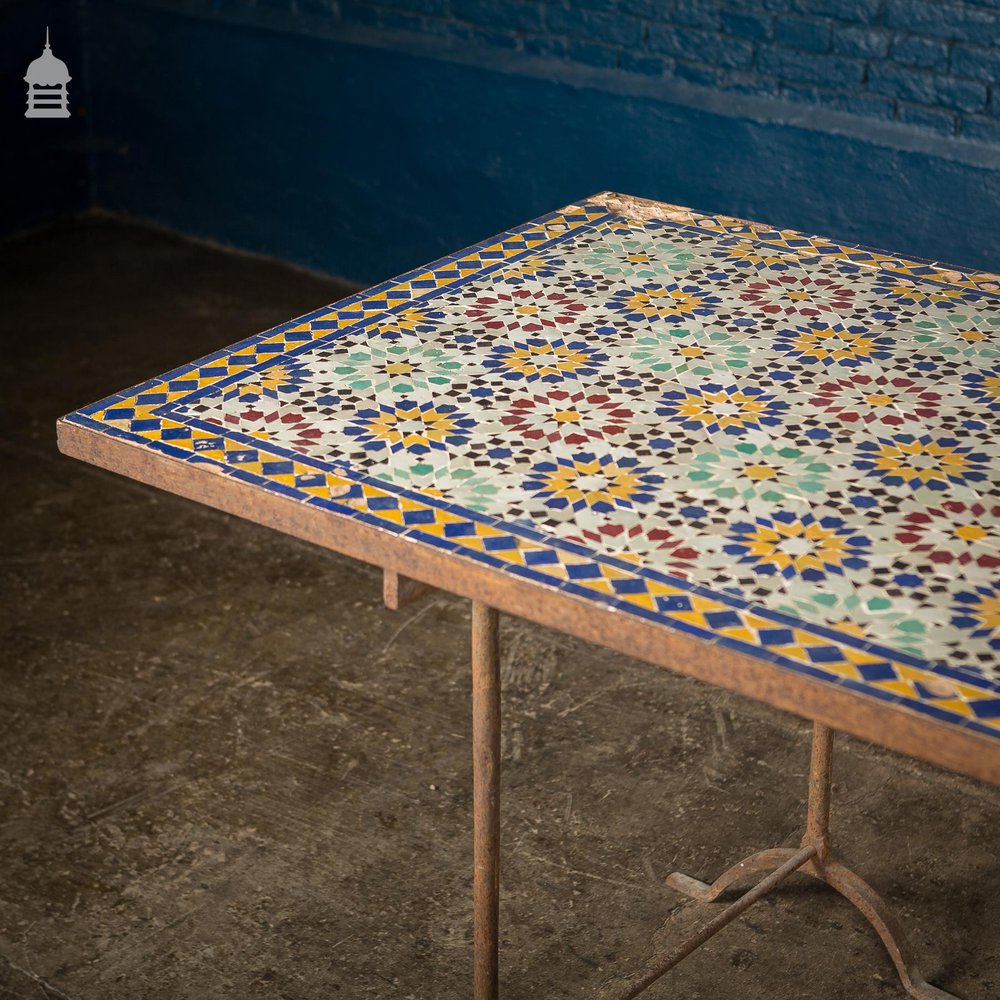 Vintage Moroccan Mosaic Table on Metal Trestle Legs