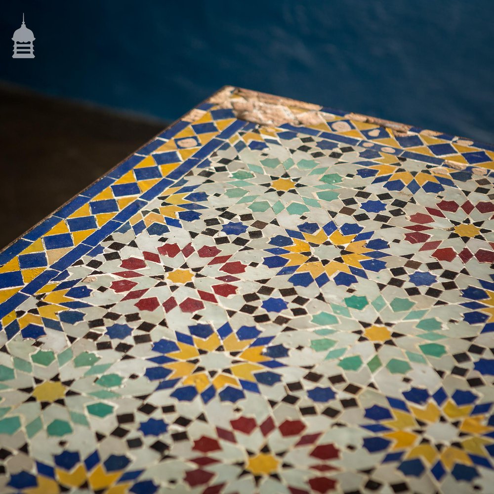 Vintage Moroccan Mosaic Table on Metal Trestle Legs