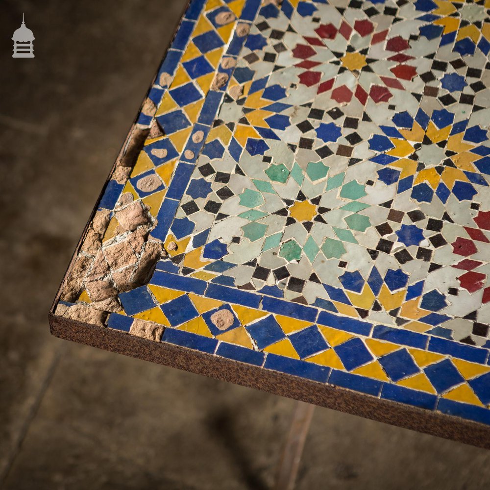 Vintage Moroccan Mosaic Table on Metal Trestle Legs