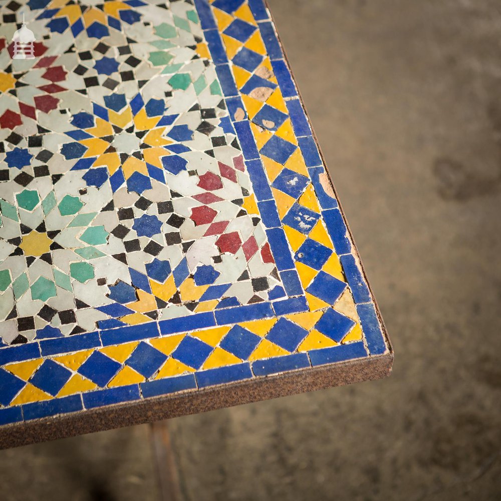 Vintage Moroccan Mosaic Table on Metal Trestle Legs