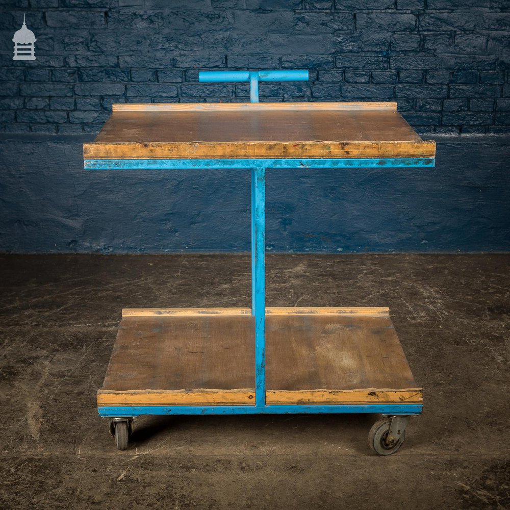 Large Blue Vintage Industrial Wheeled Trolley