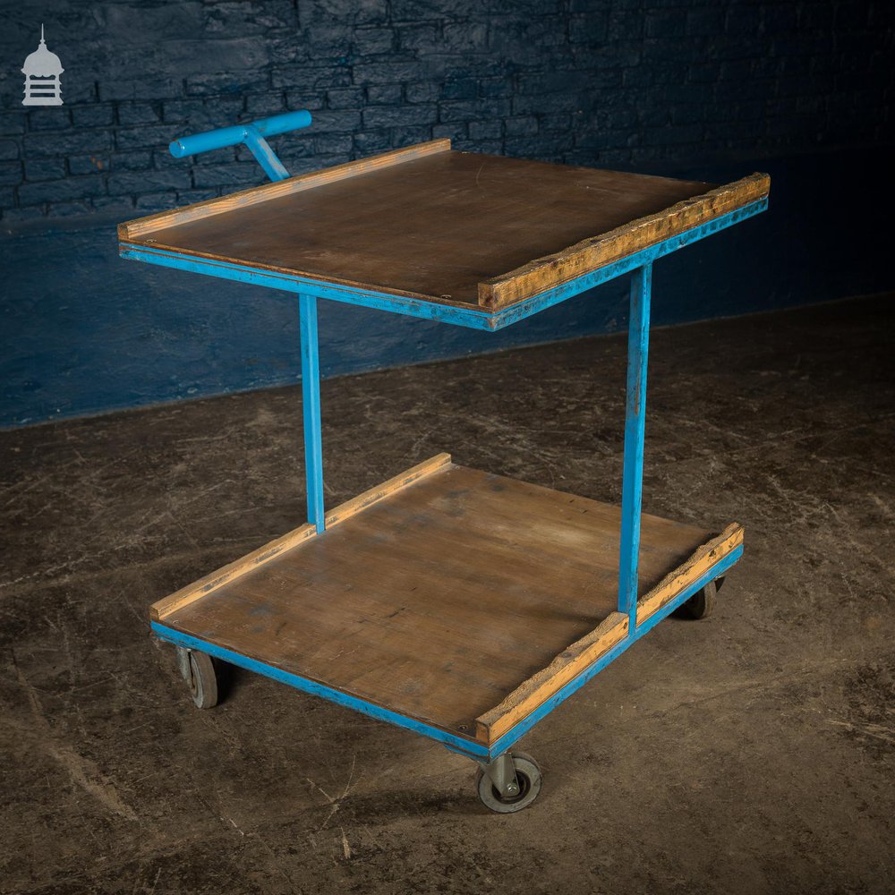 Large Blue Vintage Industrial Wheeled Trolley