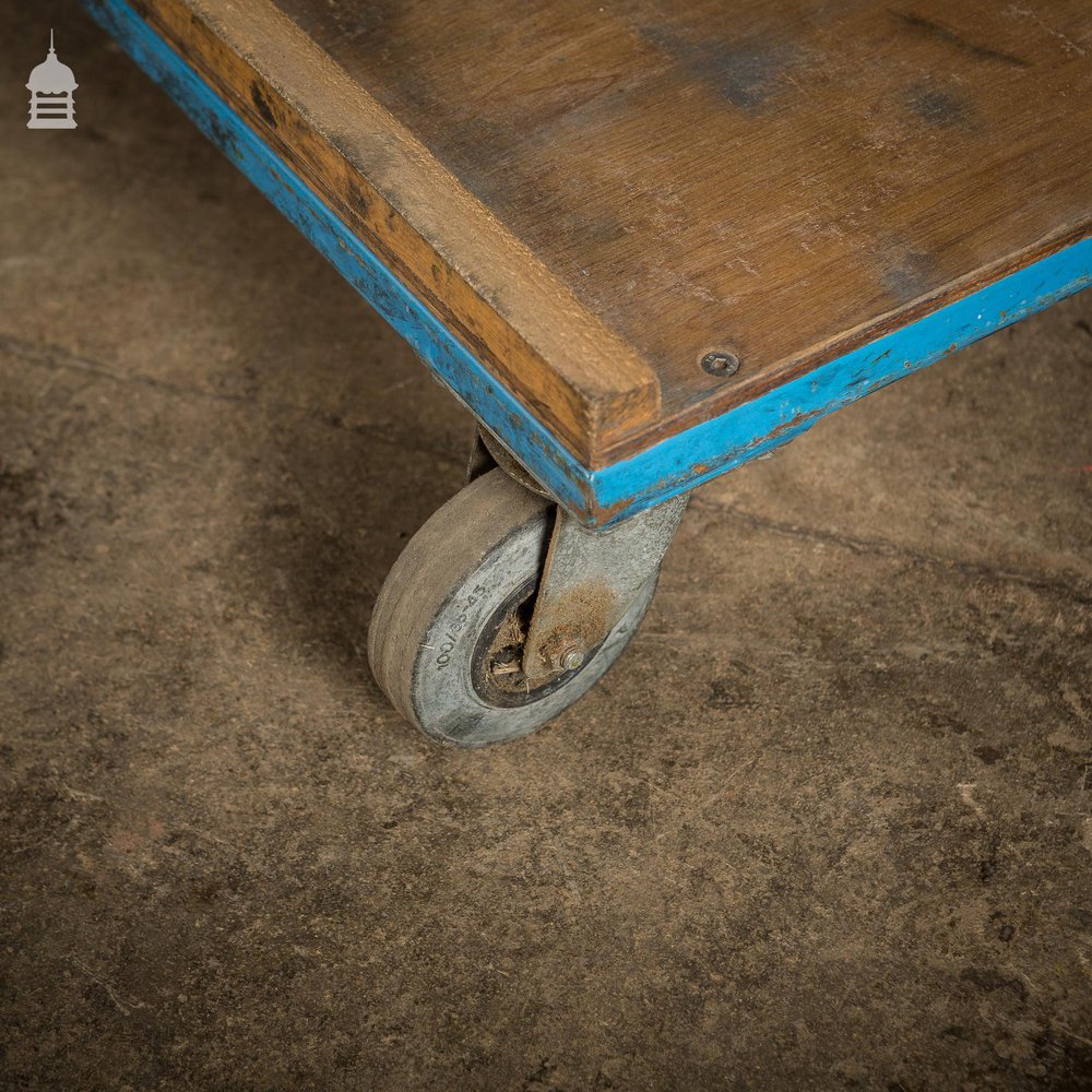 Large Blue Vintage Industrial Wheeled Trolley