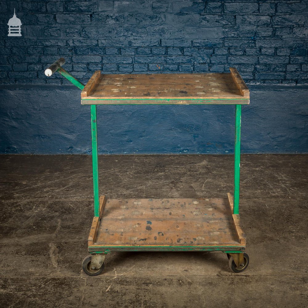 NR21321: Green Vintage Industrial Wheeled Trolley