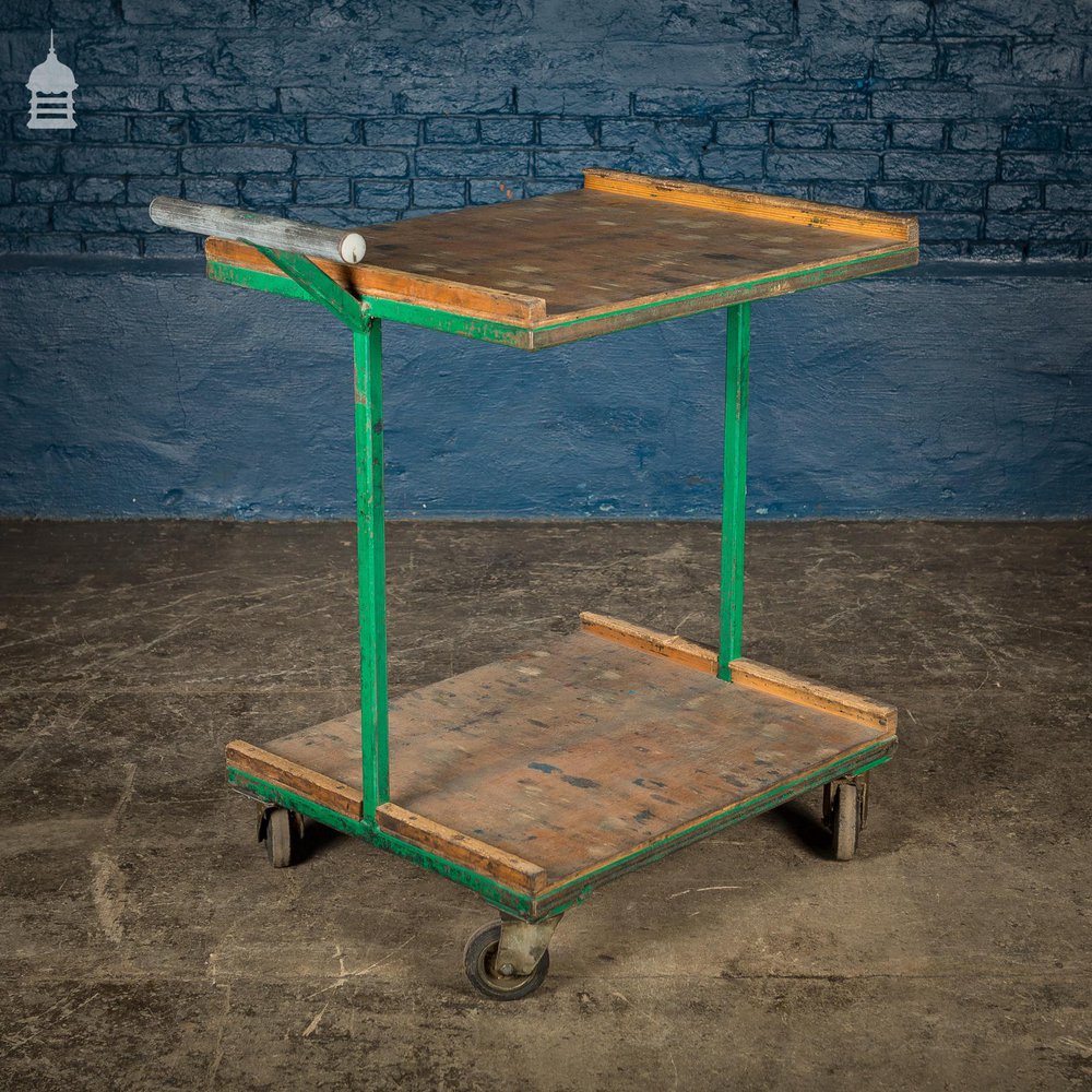 NR21321: Green Vintage Industrial Wheeled Trolley