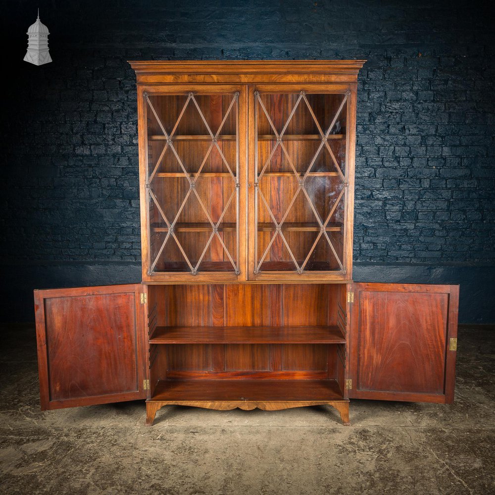 NR58221: Circa 1890 Small Scale Glazed Bookcase by Bartholomew & Fletcher With Diamond Banded Glass & Reeded Detail