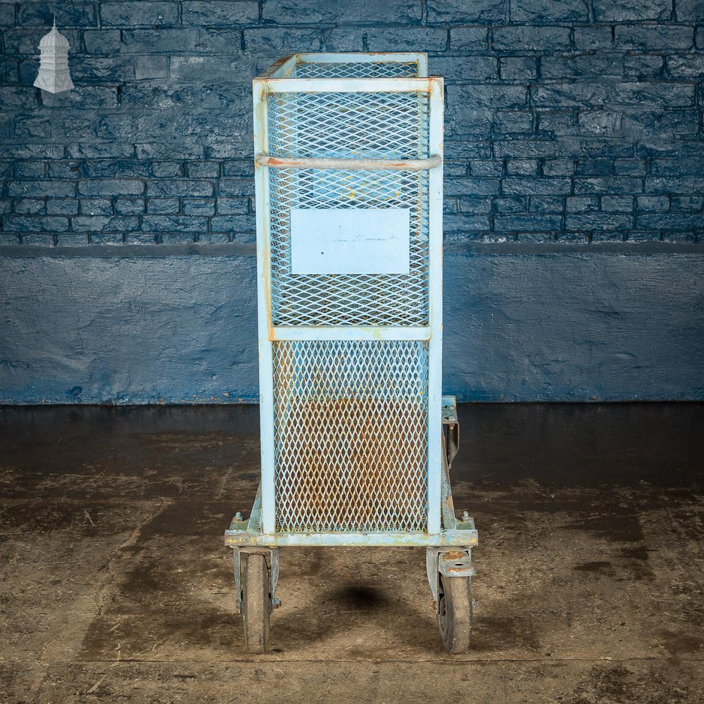 NR60521: Vintage Industrial Blue Steel Trolley Mobile Shelving Unit