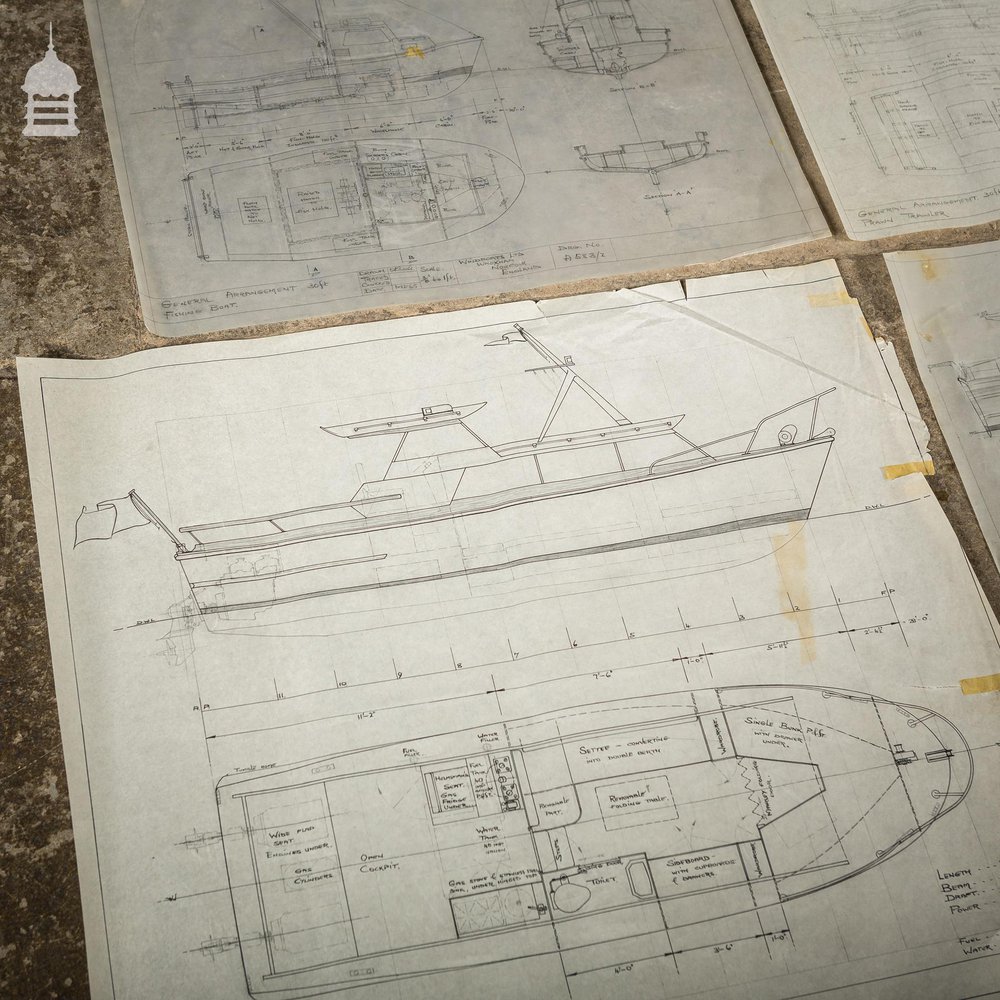 Batch of 550 Vintage Marine Architectural Plans Technical Drawings Blueprints