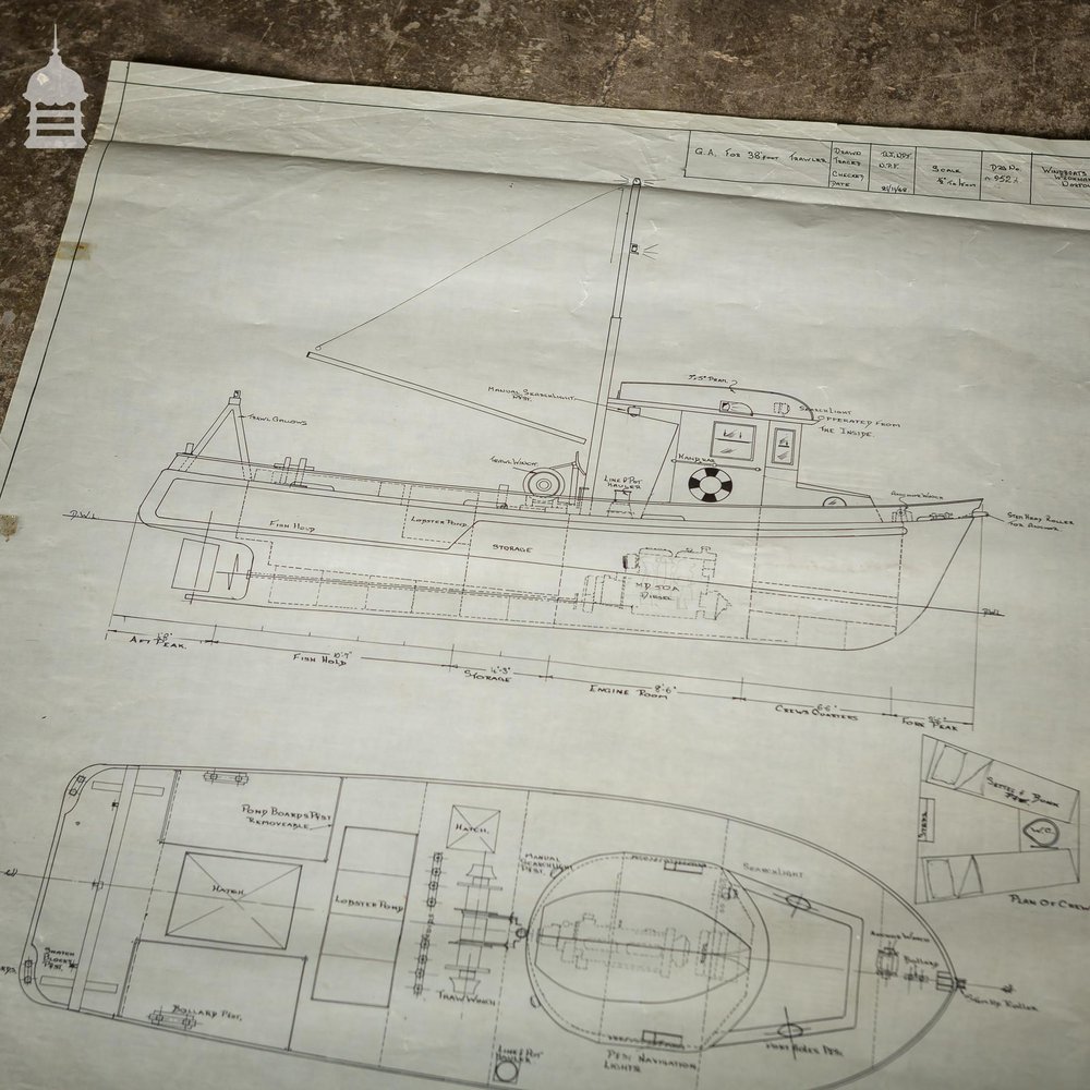 Batch of 550 Vintage Marine Architectural Plans Technical Drawings Blueprints