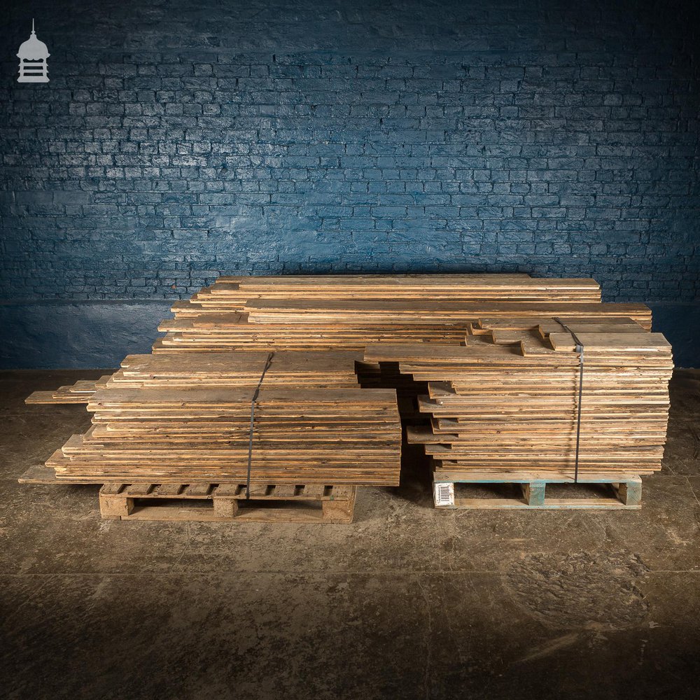 Batch of 55 Square Metres of Pine Tongue & Groove Reclaimed Industrial Factory Flooring