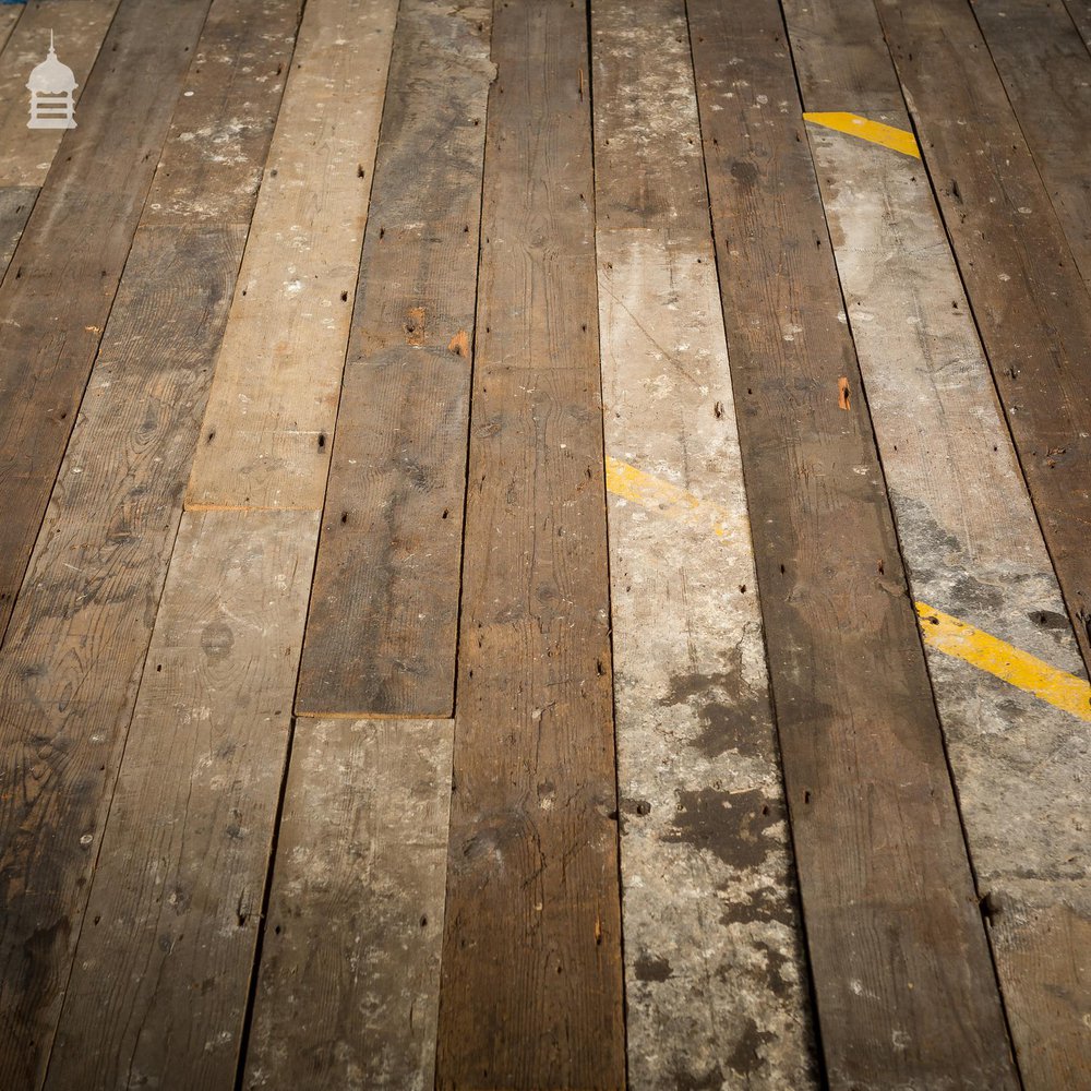 Batch of 55 Square Metres of Pine Tongue & Groove Reclaimed Industrial Factory Flooring